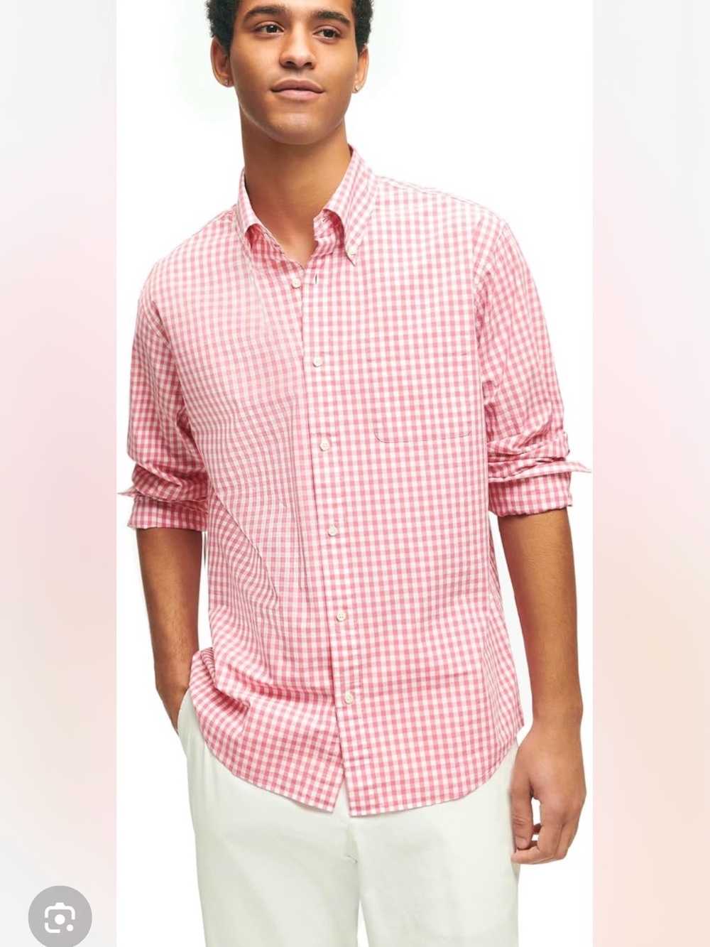 Brooks Brothers Men's Pink Gingham Button-Down Shirt - No Iron